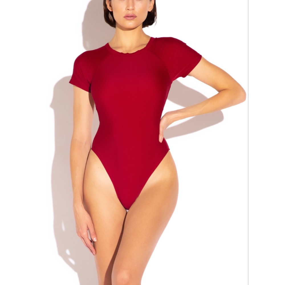 One Piece Swimsuit Size L Short Sleeve Open Back